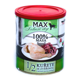 MAX Deluxe Dog 100% Meat 1/2 Chicken & Venison Консервоване м'ясо для собак Куряча Чверть з Олениною