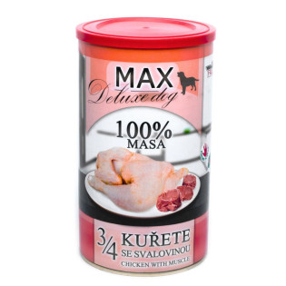 MAX Deluxe Dog 100% Meat 3/4 Chicken & Muscle Консервоване м'ясо для собак Куряча Чверть з Яловичиною та Свининою MAX Deluxe Dog 100% Meat 3/4 Chicken & Muscle Консервоване м'ясо для собак Куряча Чверть з Яловичиною та Свининою