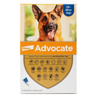 Elanco Advocate Dogs Антипаразитарные капли для собак от блох, гельминтов и кожных клещей Адвокат (25-40 кг)