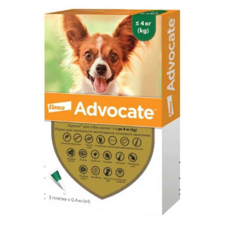 Elanco Advocate Dogs Антипаразитарные капли для собак от блох, гельминтов и кожных клещей Адвокат (до 4 кг)