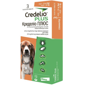 Elanco Credelio Plus Жевательные таблетки для собак от блох, гельминтов, иксодовых и кожных клещей Кределио Плюс (5,5-11 кг)