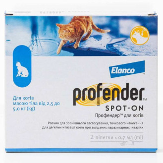 Elanco Profender Spot-on Cats Капли на холку для котят и котов против круглых и ленточных гельминтов (2,5-5 кг)