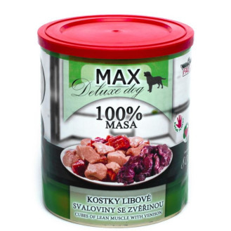 MAX Deluxe Dog 100% Meat Cubes Lean Muscle & Venison Консервоване м'ясо для собак Шматочки Свинини та Яловичини з Оленіною