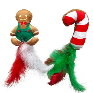 Nobby Xmas Plush Catnip Gingerbread Man & Cane М'яка іграшка для котів Плюшеві Пряня та Тростина з котячою м'ятою