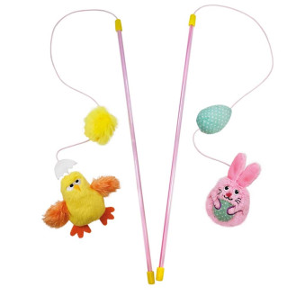 Nobby Rod Catnip Chicken & Rabbit Игрушка удочка для кошек Цыпленок и Кролик с погремушкой и кошачьей мятой