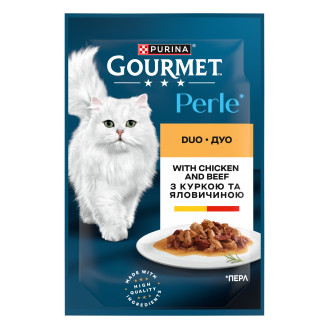 Purina Gourmet Perle Duo Chicken & Beef in Sauce Влажный корм для кошек с Курицей и Говядиной в соусе