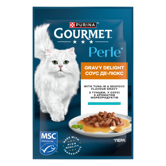 Purina Gourmet Perle Gravy Delight Tuna Влажный корм для кошек с Тунцом в соусе с ароматом Морепродуктов