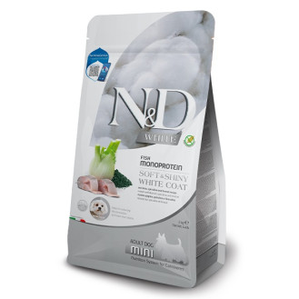 Farmina N&D White Mini Adult Sea Bass & Spirulina Беззерновой сухой корм для мини собак с белой шерстью с Сибасом