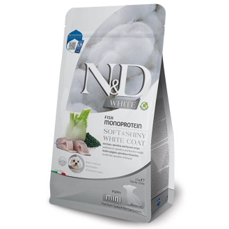 Farmina N&D White Mini Puppy Sea Bass & Spirulina Беззерновой сухой корм для щенков маленьких пород с белой шерстью с Сибасом