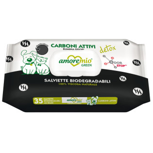 Amoremio Green Wet Wipes Activated Carbon Біорозкладані чорні вугільні вологі серветки для собак та котів